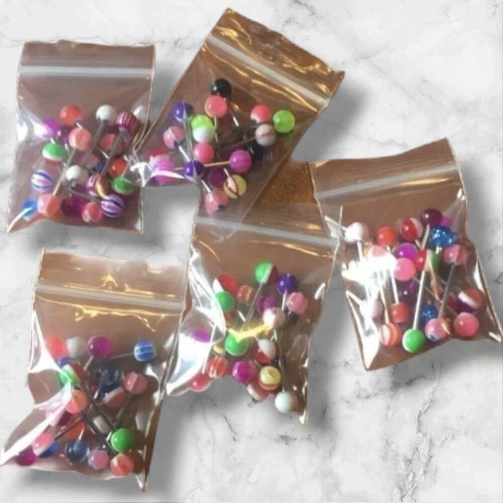 14G Tongue Rings 10Pc Random Acrylic Balls Surgical Steel Barbell‎ Body Piercing